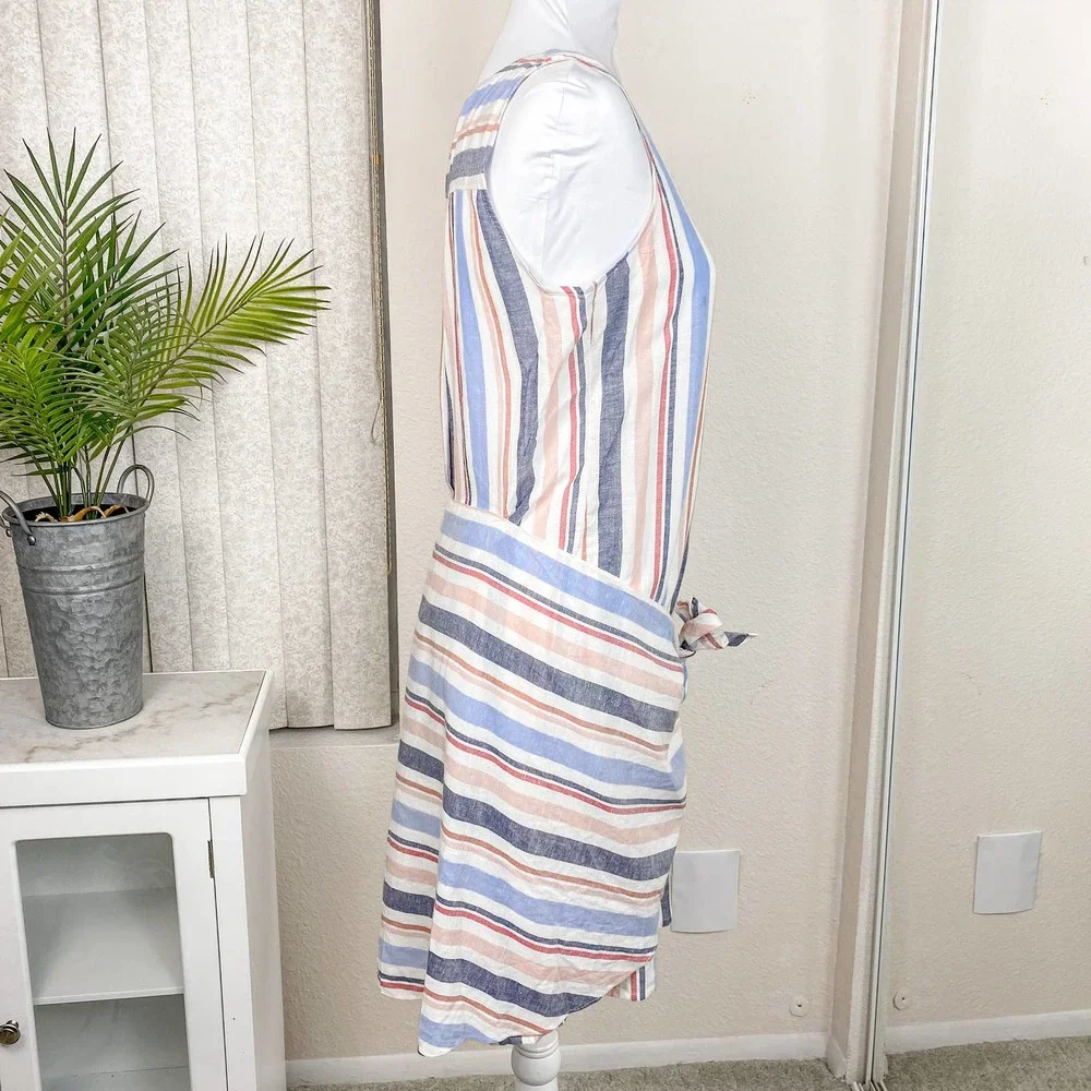 Anthropologie Drew Dress Wrap Linen Striped Tie Candy Stripe Size Small NWT - Picture 7 of 13